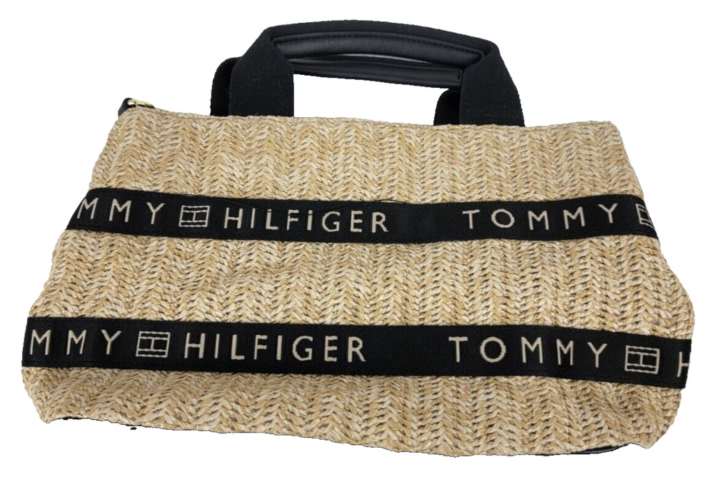 Tommy Hilfiger Caroline Paper Straw Shopper Bag Natural/Black (no long strap)